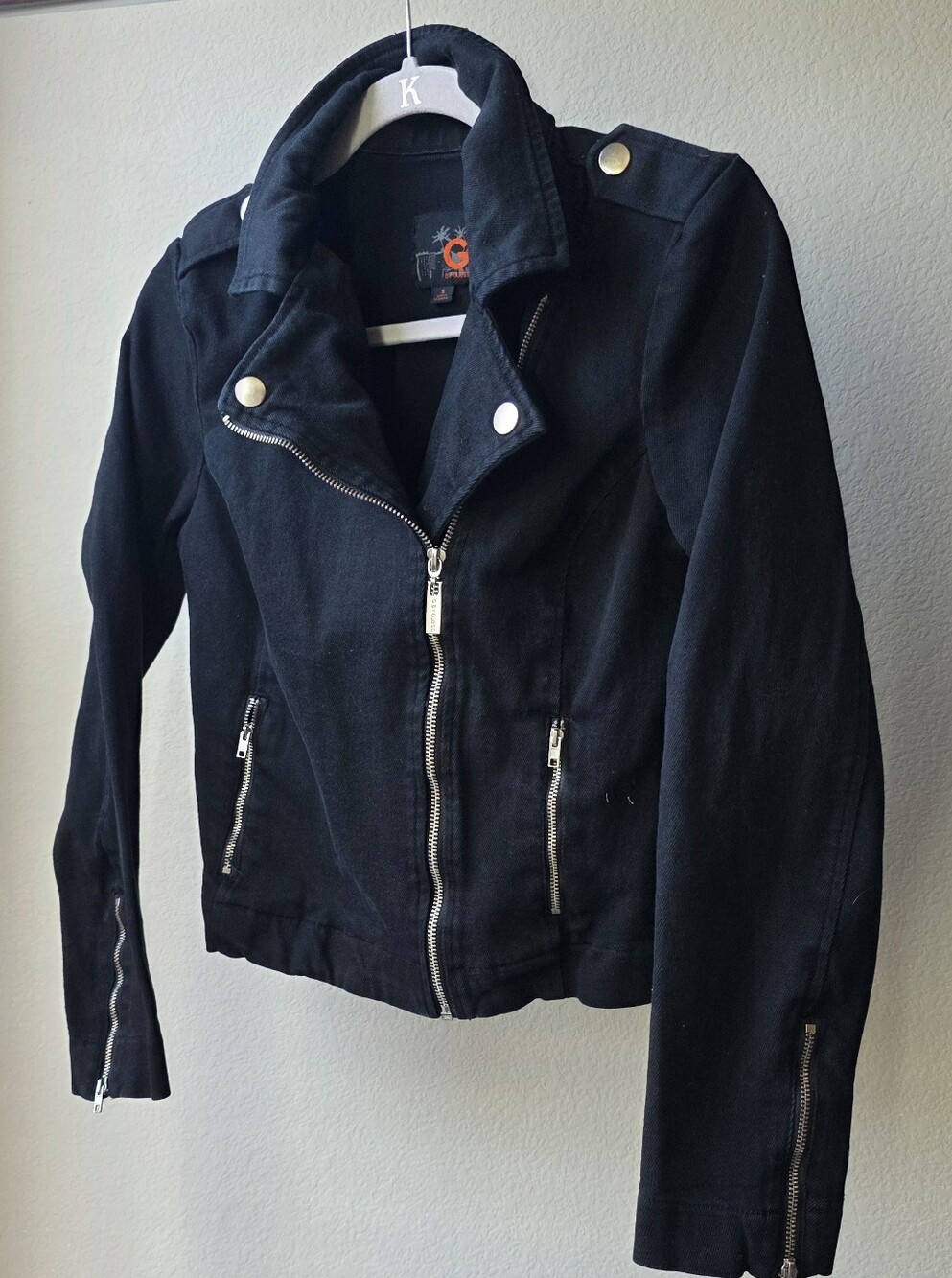 G by Guess Black Denim Jacket with Silver Hardware Size S